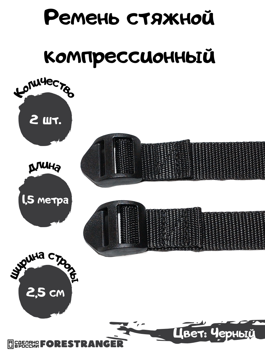 Ремень стяжной компрессионный , стропа (2 шт, 1.5 метр) Черная
